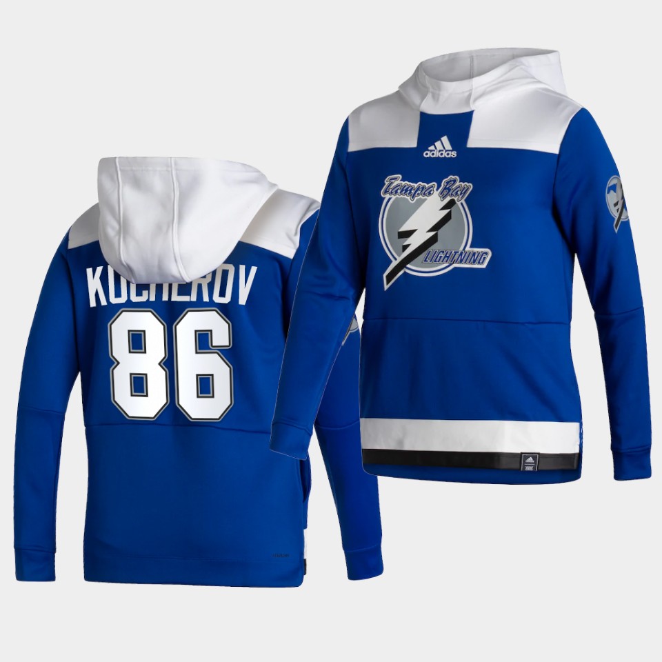 Men Tampa Bay Lightning #86 Kucherov Blue NHL 2021 Adidas Pullover Hoodie Jersey